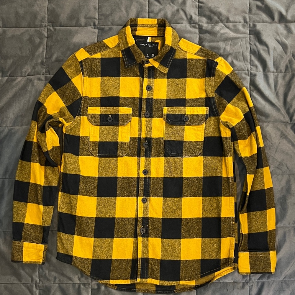 Denim & Flower Men’s Mustard Gold and Black Plaid Shirt